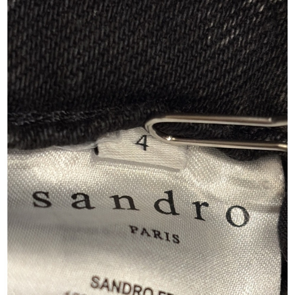 Sandro Black Washed Denim Mini Skirt with Studded Belt - Picture 6 of 12